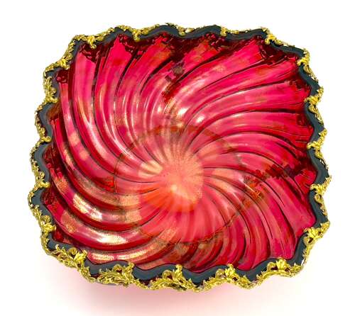 Stunning Antique French Cranberry Glass Centrepiece Bowl with Gilded Ormolu Mounts.