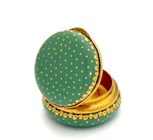 Antique French Green Guilloche Enamel with Gold Enamel Star Design.