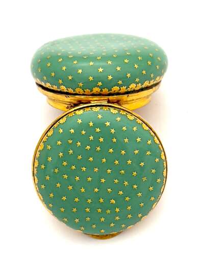 Antique French Green Guilloche Enamel with Gold Enamel Star Design.