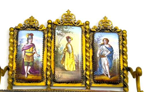 Exquisite Antique Viennese Miniature Settee Beautifully Crafted with Hand Painted Enamels