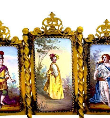 Exquisite Antique Viennese Miniature Settee Beautifully Crafted with Hand Painted Enamels