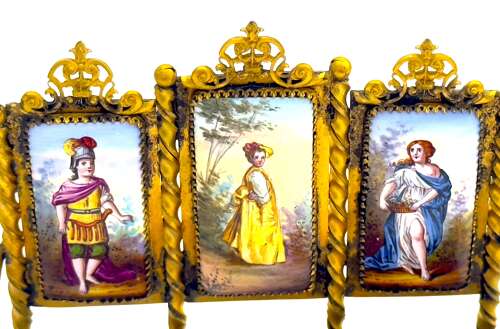 Exquisite Antique Viennese Miniature Settee Beautifully Crafted with Hand Painted Enamels