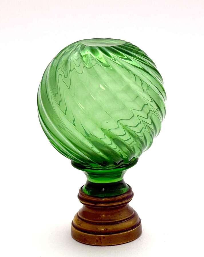 Rare Antique Uranium Cut Crystal&nbsp;Glass Boule D'Escalier with Swirl Pattern.
