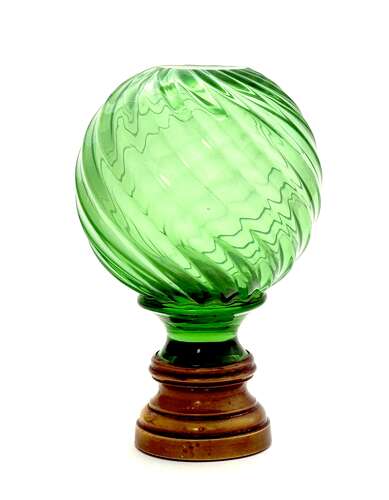 Rare Antique Uranium Cut Crystal Glass Boule D'Escalier with Swirl Pattern.