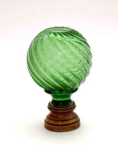 Rare Antique Uranium Cut Crystal Glass Boule D'Escalier with Swirl Pattern.