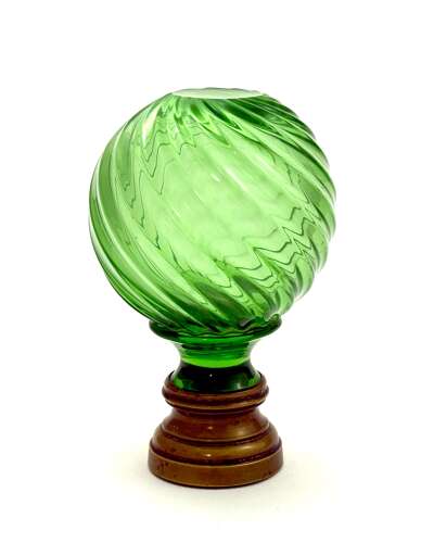 Rare Antique Uranium Cut Crystal Glass Boule D'Escalier with Swirl Pattern.