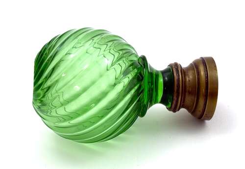 Rare Antique Uranium Cut Crystal Glass Boule D'Escalier with Swirl Pattern.