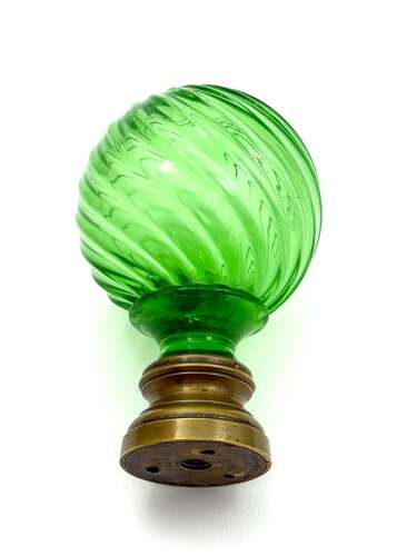 Rare Antique Uranium Cut Crystal Glass Boule D'Escalier with Swirl Pattern.