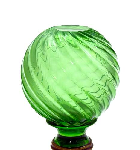 Rare Antique Uranium Cut Crystal Glass Boule D'Escalier with Swirl Pattern.