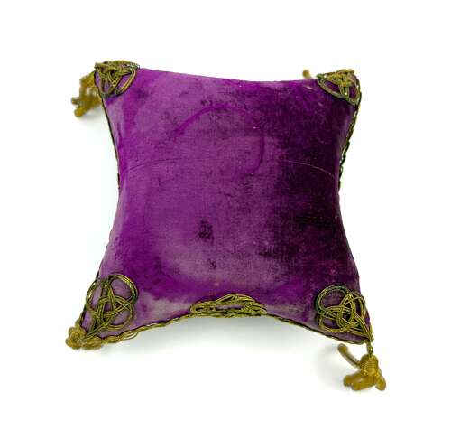 Antique French Purple Velvet Bridal Or Communion Cushion and Dore Bronze Stand