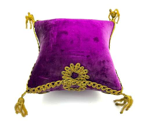 Antique French Purple Velvet Bridal Or Communion Cushion and Dore Bronze Stand