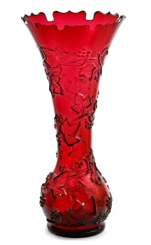Antique Baccarat Ruby Crystal Vase with Applied Grapevine Garland, 