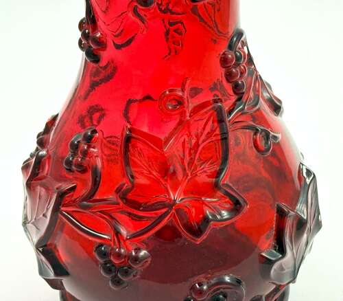 Antique Baccarat Ruby Crystal Vase with Applied Grapevine Garland,