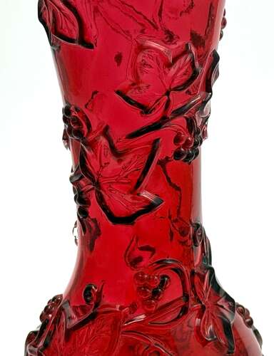 Antique Baccarat Ruby Crystal Vase with Applied Grapevine Garland,