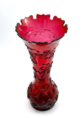 Antique Baccarat Ruby Crystal Vase with Applied Grapevine Garland,
