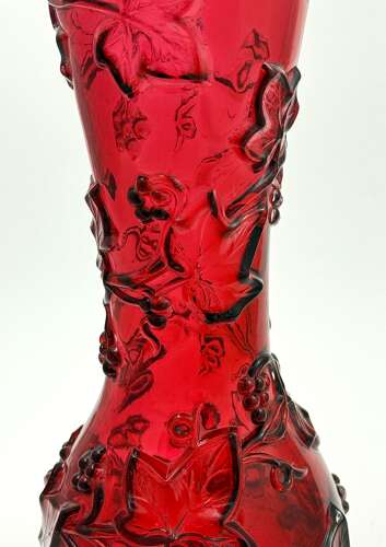 Antique Baccarat Ruby Crystal Vase with Applied Grapevine Garland,