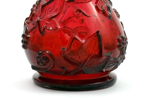 Antique Baccarat Ruby Crystal Vase with Applied Grapevine Garland,