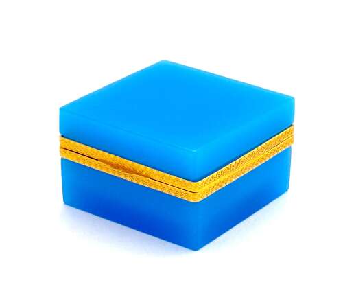 Antique Murano Blue Opaline Glass Square Box with Fancy Dore Bronze Mounts and Lift Clasp