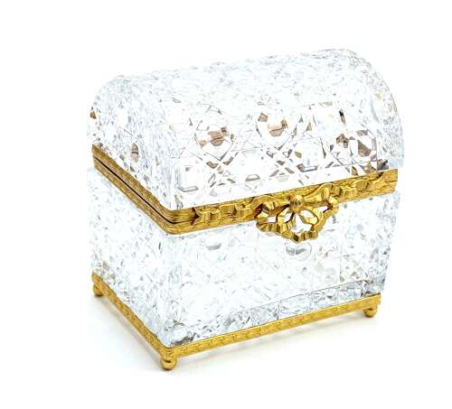 A Large Antique BACCARAT Cut Crystal Casket with Large Dore Bronze Bow Clasp.