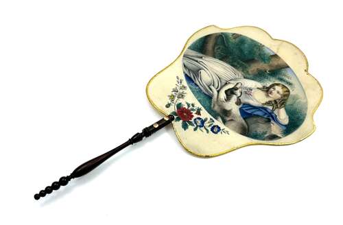 A Signed Pair of Charming Antique French Silk Hand Face Screens