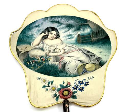 A Signed Pair of Charming Antique French Silk Hand Face Screens