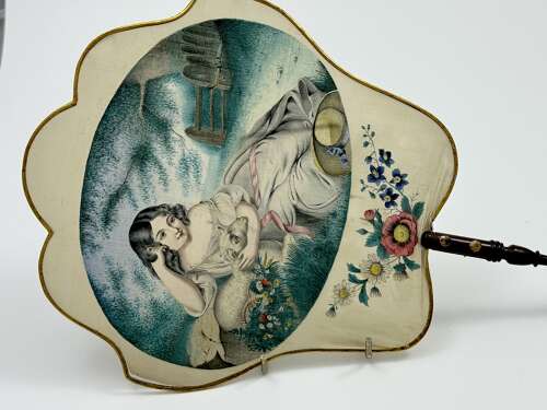 A Signed Pair of Charming Antique French Silk Hand Face Screens