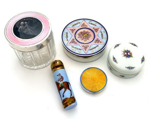 Pretty Antique Silver and Apricot and Pale Blue Enamel Box