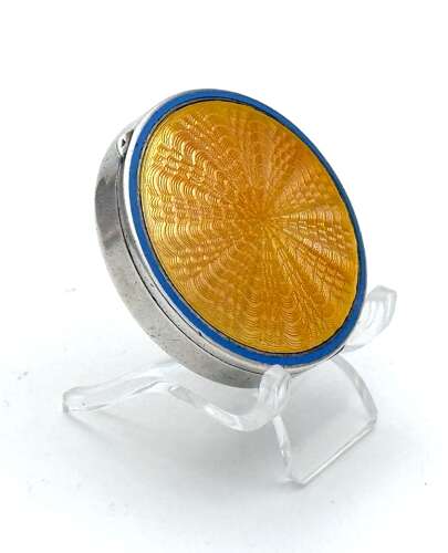 Pretty Antique Silver and Apricot and Pale Blue Enamel Box