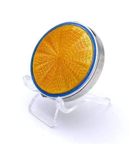 Pretty Antique Silver and Apricot and Pale Blue Enamel Box