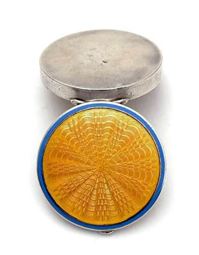Pretty Antique Silver and Apricot and Pale Blue Enamel Box