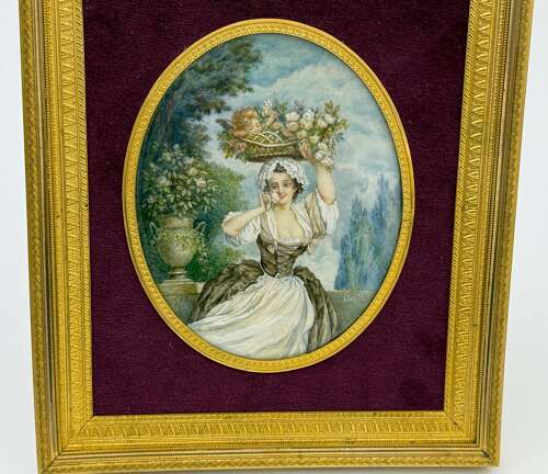 A Fine French Antique Signed Hand-Painted Porcelain Plaque in a Dore Bronze Frame