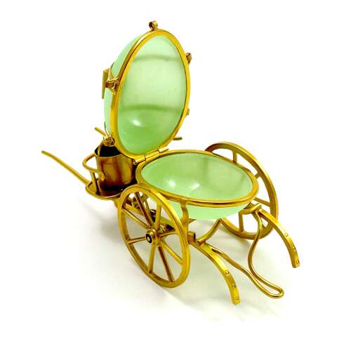A Whimsical Antique French Opaline Uranium Glass Egg Carriage
