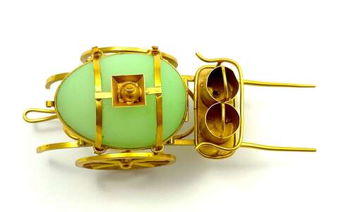 A Whimsical Antique French Opaline Uranium Glass Egg Carriage