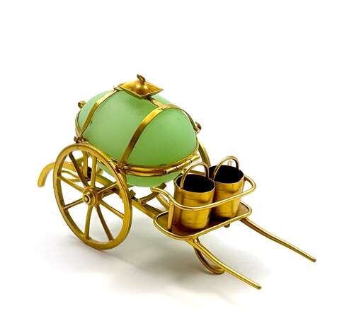 A Whimsical Antique French Opaline Uranium Glass Egg Carriage