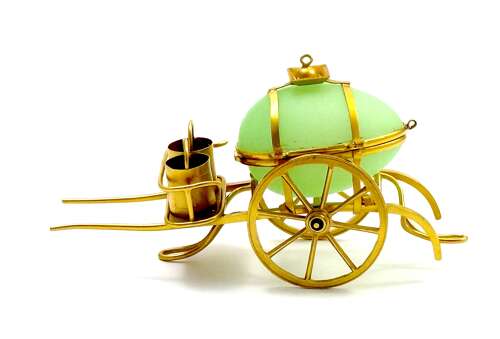 A Whimsical Antique French Opaline Uranium Glass Egg Carriage