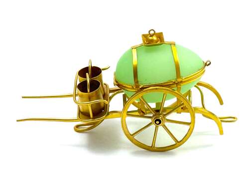 A Whimsical Antique French Opaline Uranium Glass Egg Carriage