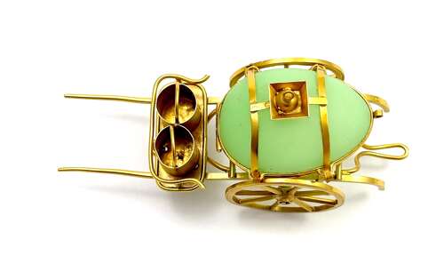 A Whimsical Antique French Opaline Uranium Glass Egg Carriage