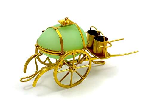 A Whimsical Antique French Opaline Uranium Glass Egg Carriage