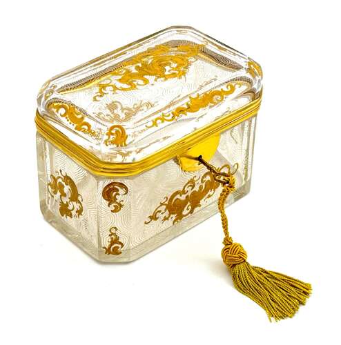 Antique Baccarat Cut Crystal Casket Decorated with Gold Enamelled Scrolling Arabesque