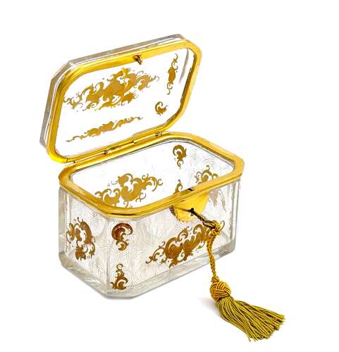 Antique Baccarat Cut Crystal Casket Decorated with Gold Enamelled Scrolling Arabesque