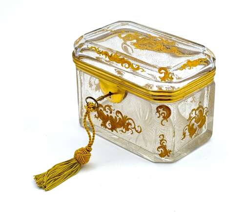 Antique Baccarat Cut Crystal Casket Decorated with Gold Enamelled Scrolling Arabesque