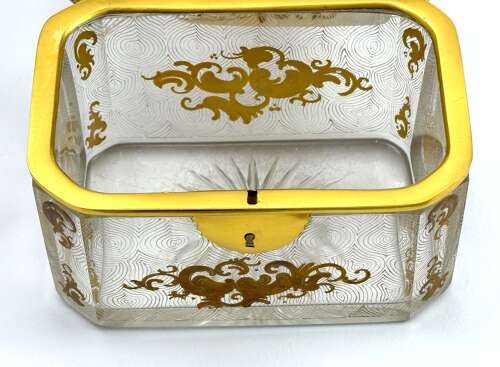 Antique Baccarat Cut Crystal Casket Decorated with Gold Enamelled Scrolling Arabesque