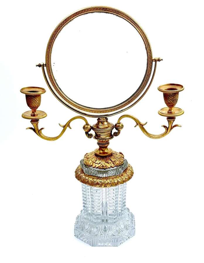 Antique French Baccarat Crystal Glass Double-Sided Vanity Mirror with Candleholders