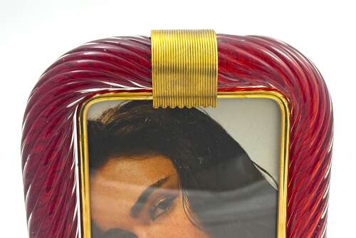 A Vintage Murano 'Rosso Veneziano' Red Twist Glass Photo Frame.