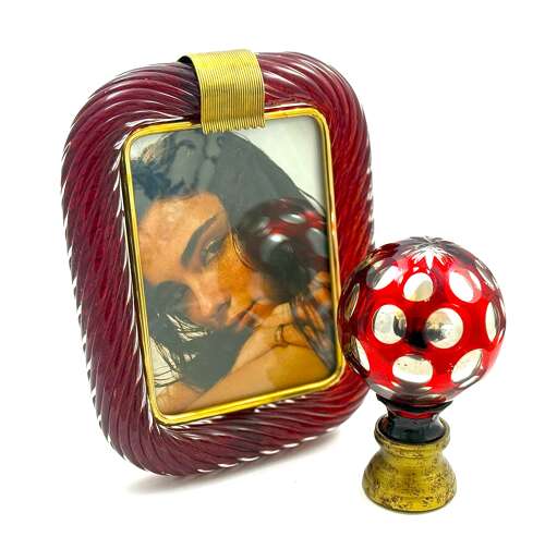 A Vintage Murano 'Rosso Veneziano' Red Twist Glass Photo Frame.