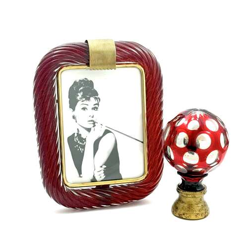 A Vintage Murano 'Rosso Veneziano' Red Twist Glass Photo Frame.