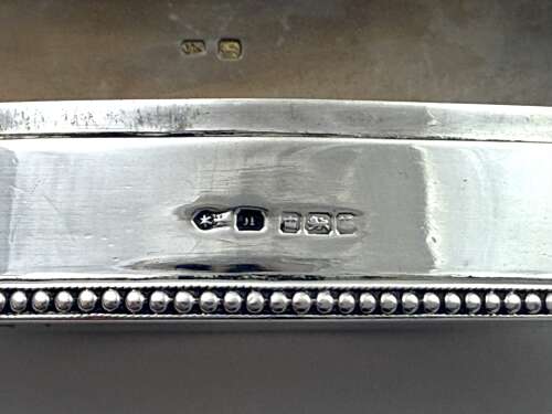 Antique Guilloche Enamel and Silver Navette Shaped Box with Hinged Lid.