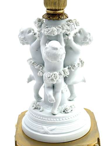 An Exquisite Large Antique French Diamond Cut Crystal and Porcelain Centrepiece.