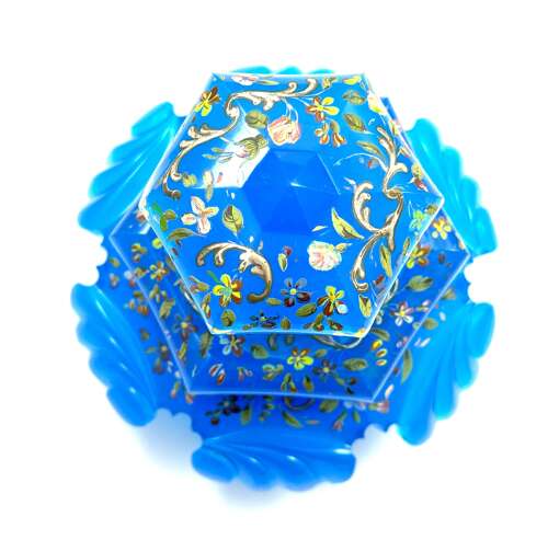 A Large Antique Bohemian Barfatan Blue Opaline Glass Perfume Bottle