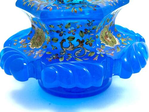 A Large Antique Bohemian Barfatan Blue Opaline Glass Perfume Bottle